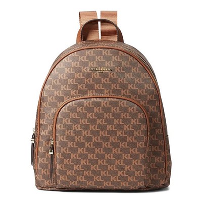 NWT Karl Lagerfeld Paris Cara KL Logo Small Backpack, Brown/Khaki