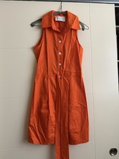 Kasia Made in Greece Anthropologie Sleeveless Orange Shirt Dress w/Tie Size S