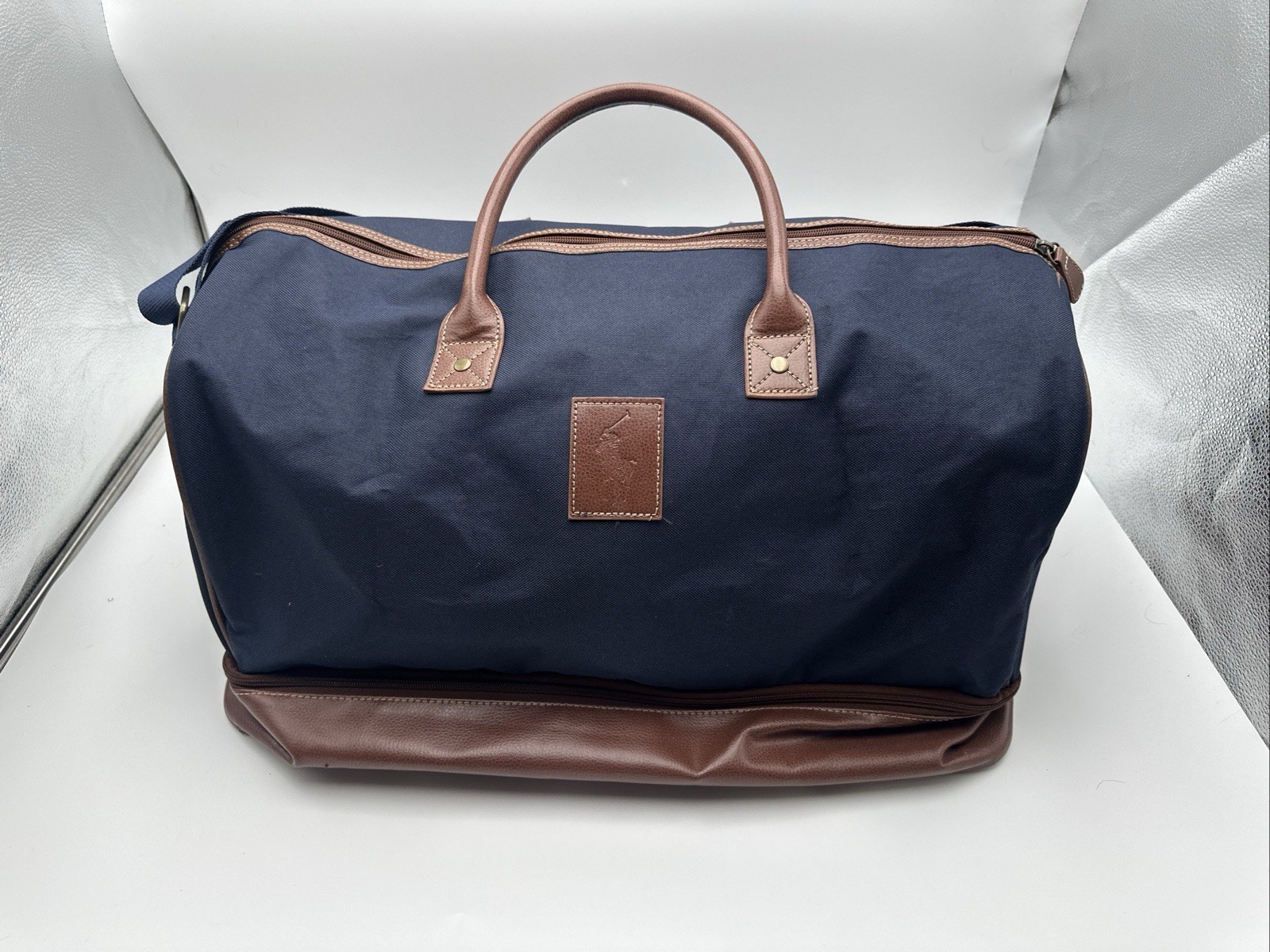 ☑️ Vintage Polo Ralph Lauren Navy Blue Canvas Weekender Travel Duffle Bag