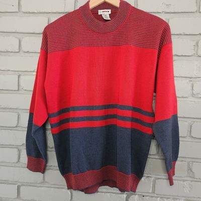 Rodier Paris Vintage Wool Blend Colorblock Striped Sweater France Terry Red L