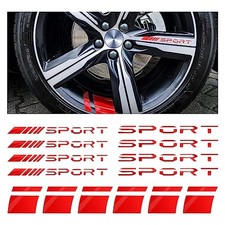 Car Decal Stickers, 14 PCS Reflective Sport Logo, Auto Wheel Rim Decor, Red