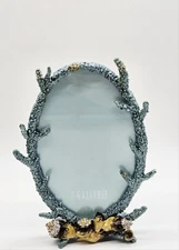 Strongwater Inspired Guilloche Blue Coral Crystal Picture Photo Frame Oval Metal