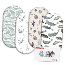 Bassinet Sheets 4 Pack, Breathable Cozy Fitted Mattress Sheet, Elastic Marine