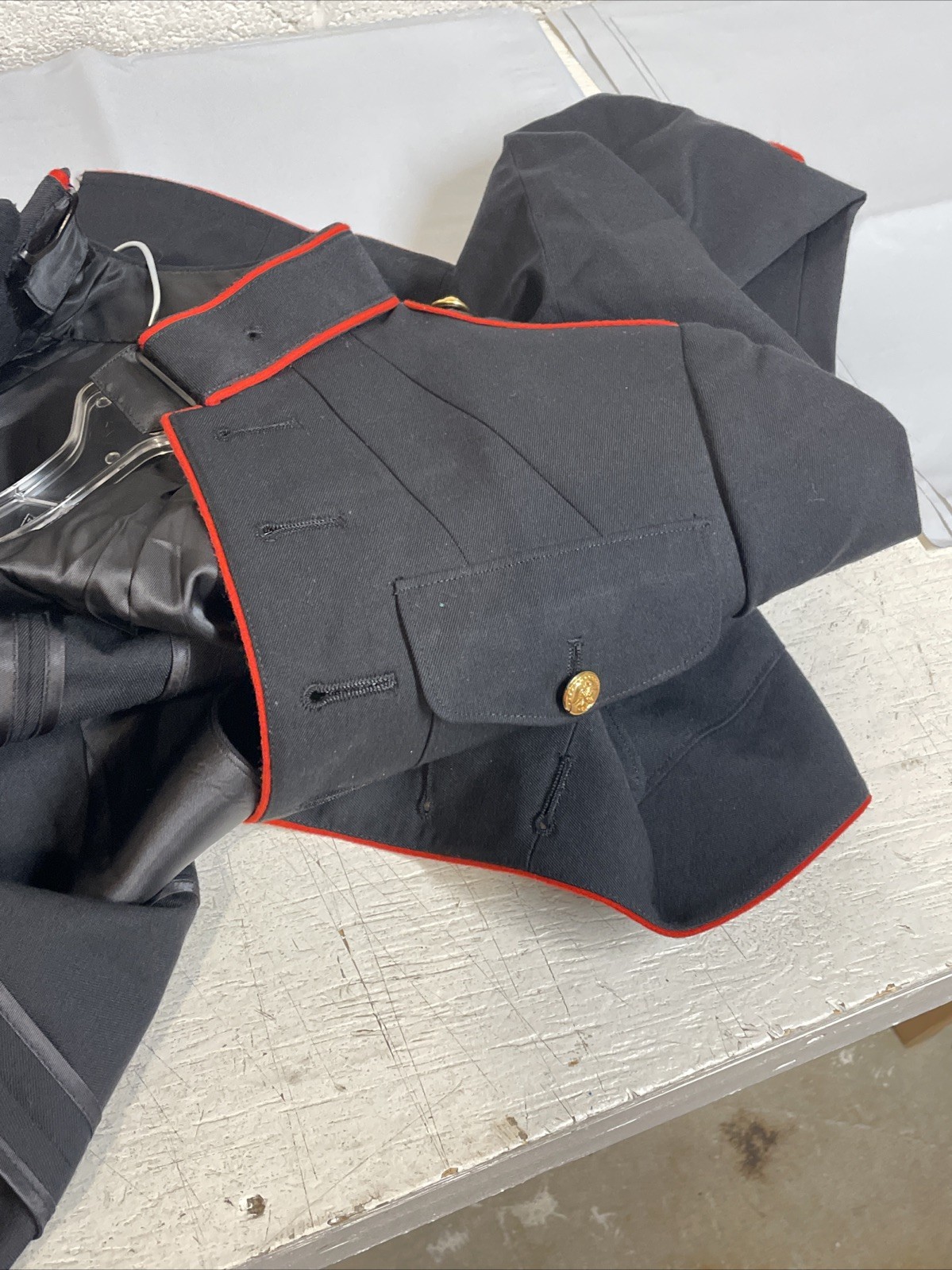 1989 USMC Uniform Dress Blue Jacket Coat MC Poly Wool Tunic Marines Size 35L NOS