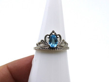 Sterling Silver Blue Topaz Crown Ring Size 7
