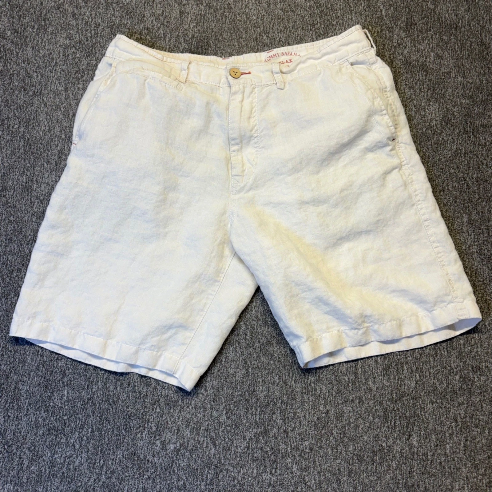Tommy Bahama Relax Mens 35 White 100% Linen Flat Front Casual Summer Shorts