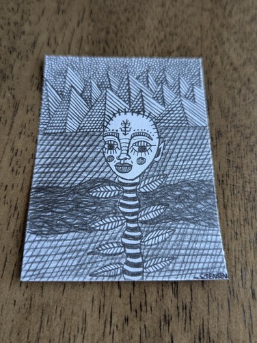 ACEO Original Gothic Flower Girl Surreal Fantasy Outsider Pencil Drawing OOAK - Picture 5 of 6