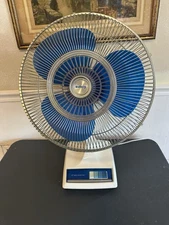 Vintage Galaxy 16" Oscillating 3 Speed Fan Blue Blade Metal Cage Retro