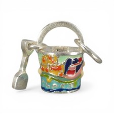 Sterling Silver Enamel Sandcastle Sand Pail Charm for Bracelet Beach Jewelry New