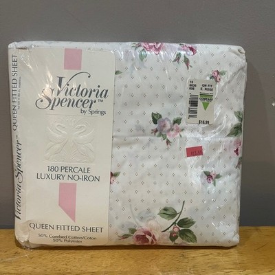 Victoria Spencer Springs Queen Fitted Sheet English Rose Floral Percale No-Iron