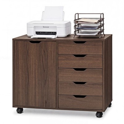 5 Drawer Storage Cabinet on Wheels w/Door and Adjustable Shelf for Home Office 