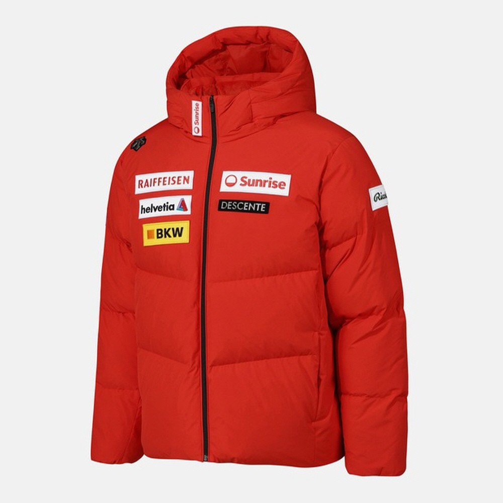 DESCENTE MENS SWISS SKI HOODED DOWN JACKET SQ423SDJO3 RED M-3XL