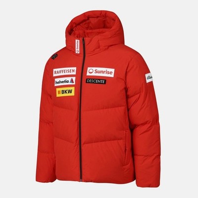 DESCENTEのスノーボードジャケット DESCENTE MENS SWISS SKI HOODED DOWN JACKET SQ423SDJO3 RED M-3XL