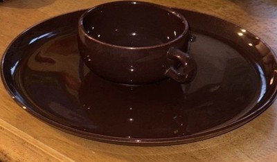 Vtg Russel Wright Ceramic Lot 1 Cup 1 Dinner Plate 10  Steubenville Bean Brown