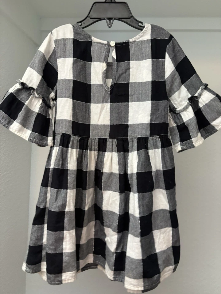 Okie Dokie Girls Dress 4T Black & White Buffalo Check Plaid Ruffle Sleeve Dress - Image 2 of 3