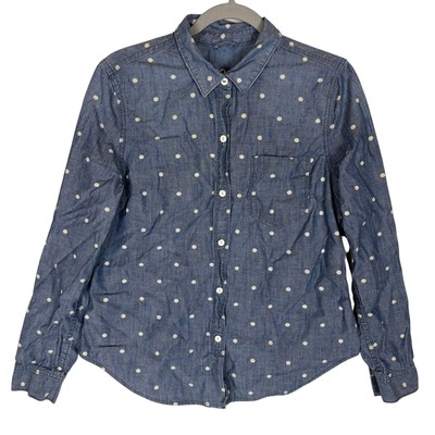 Gap Shirt Women's Small Blue Polka Dot Cotton Round Hem Long Sleeve Button-Up