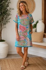 TALBOTS SILKY FUNKY VINTAGE 70S PRINT SHIFT DRESS SZ L 14
