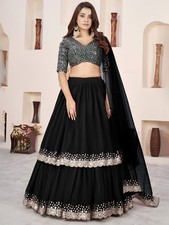 Classic Black Party Lehenga Choli with Flowing Georgette Flair and Soft Net Dupa