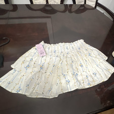 Girls XS White/Blue Floral A-Line Short Skirt Pull-On Elastic Waist Ruffle
