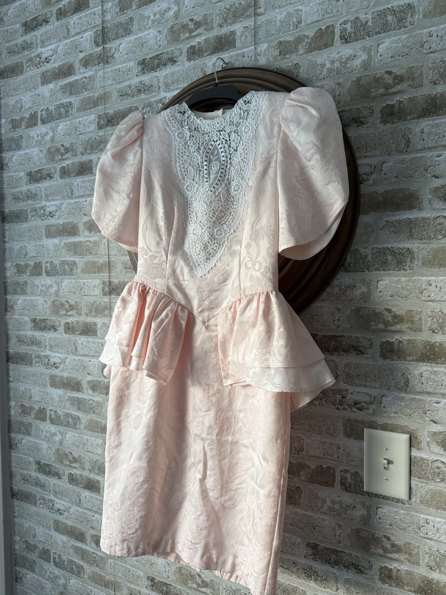 Scott McClintock 1980s Light Pink Peplum Puff Sleeve Petite Dress Size 4 |  eBay