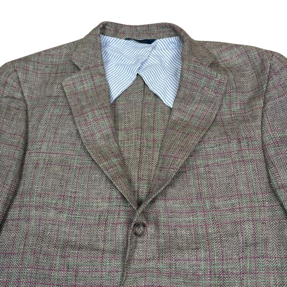 Brooks Bros Lanificio Campore Italy Regent Fit Mens Tan Linen Plaid Blazer 42R - Image 4 of 4