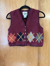 Talbots Vintage Petites Knitted By Hand Sweater Vest Red Argoyle Size PP