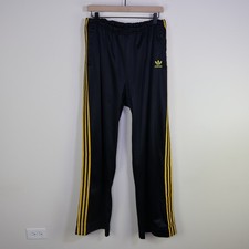 Vintage 80s Adidas Trefoil Track Pants XL Retro 3 Stripe Black Yellow Triacetate
