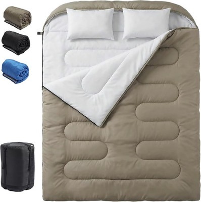 Double Sleeping Bag for Adults w/ Pillow Lightweight Portable Large Sleeping Bag