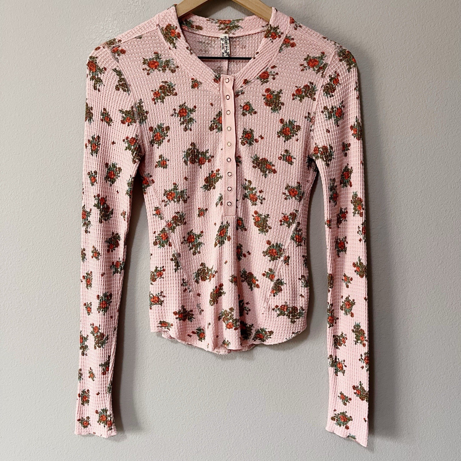 Free People Intimately One Of The Girls Floral Printed Henley Pink Small