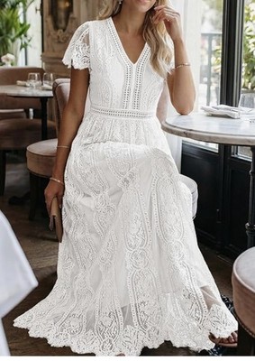 chinese dress ladies MEROKEETY V Neck Flutter Sleeve Floral Lace Tie Back Mini Dress – Merokeety