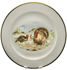 Rare Vintage Sheffield Turkey Platter Gold Trim Bright Turkeys Thanksgiving 13”