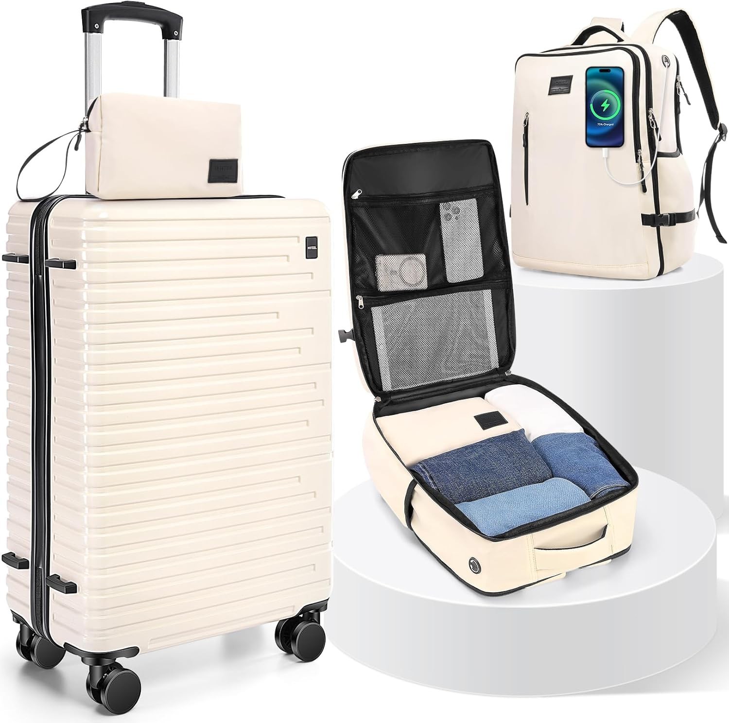 Set 3 Piece Abs+pc Hardshell Carry On Suitcase With Side Hoo