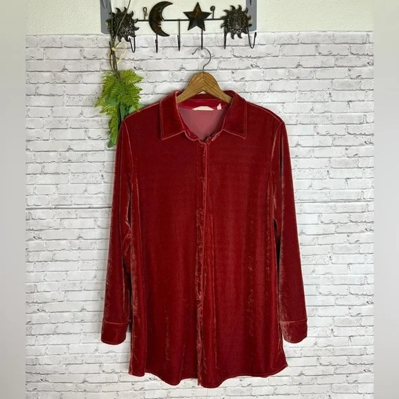 Soft Surrounding Orange Velvet Button Down Tunic … - image 1