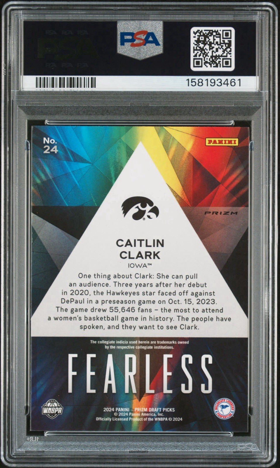 2024 PRIZM DRAFT PICKS #24 CAITLIN CLARK FEARLESS-SILVER PRIZM PSA 10 view 3