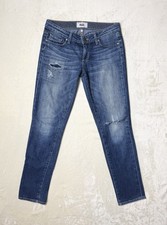 PAIGE Skyline Ankle Peg Skinny Jeans Jessi Tear & Repair Blue Low Rise USA Made