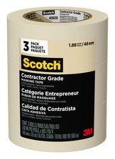 Scotch Contractor Grade Tan Masking Tape 3 Rolls 1.88 Inch x 60 Yards
