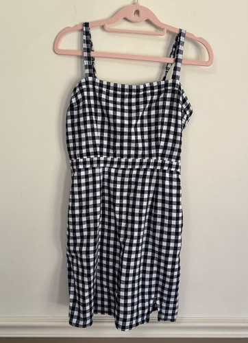 Abercrombie & Fitch Women's Gingham Dress Size MEDIUM Black White Country Glam - Picture 2 of 11