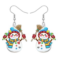 Acrylic Cute Christmas Snowman Dangle Hook Earrings Gifts for Women Holiday - 05