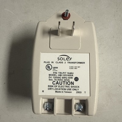 SOLEX Class 2 Transformer TRI-PIT 1640U, 16.5VAC, 40VA No Box ''SHIPS FREE''