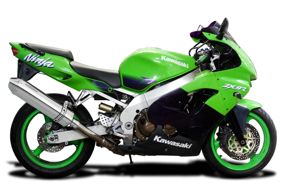 Silenciador de escape de acero inoxidable triovalado Kawasaki ZX-9R ZX9R Ninja 98-99 Slip On 17" Foto 3 de 4