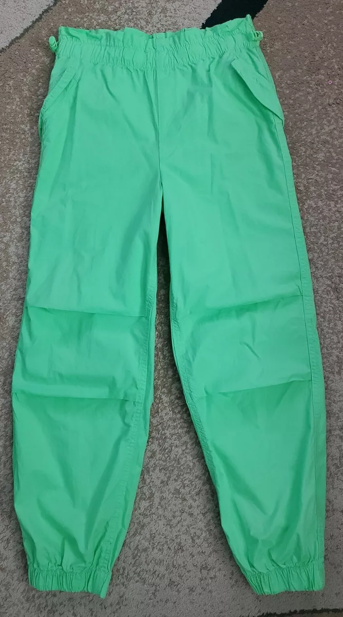 Primark Girls Cargo Parachute Pants, Pull-on, Green Lime Color