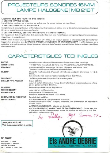PLAQUETTE de présentation et d'emploi projecteur A. DEBRIE MB 216 T -1 6 mm - Imagen 4 de 4