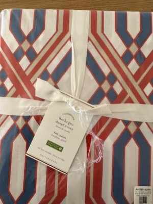 POTTERY BARN BECKS GEOmetric PAPRIKA ORANGE BLUE Full/Queen DUVET Cover Nautical