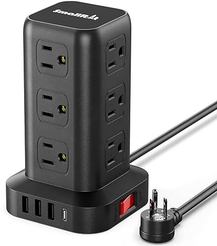Extension Cord Surge Protector Power Strip Tower 12 AC 4 USB 6.5FT Overload-image