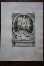 Louis III (864-882) and CARLOMAN II (867-884). PORTRAITS. 18th century ENGRAVING.