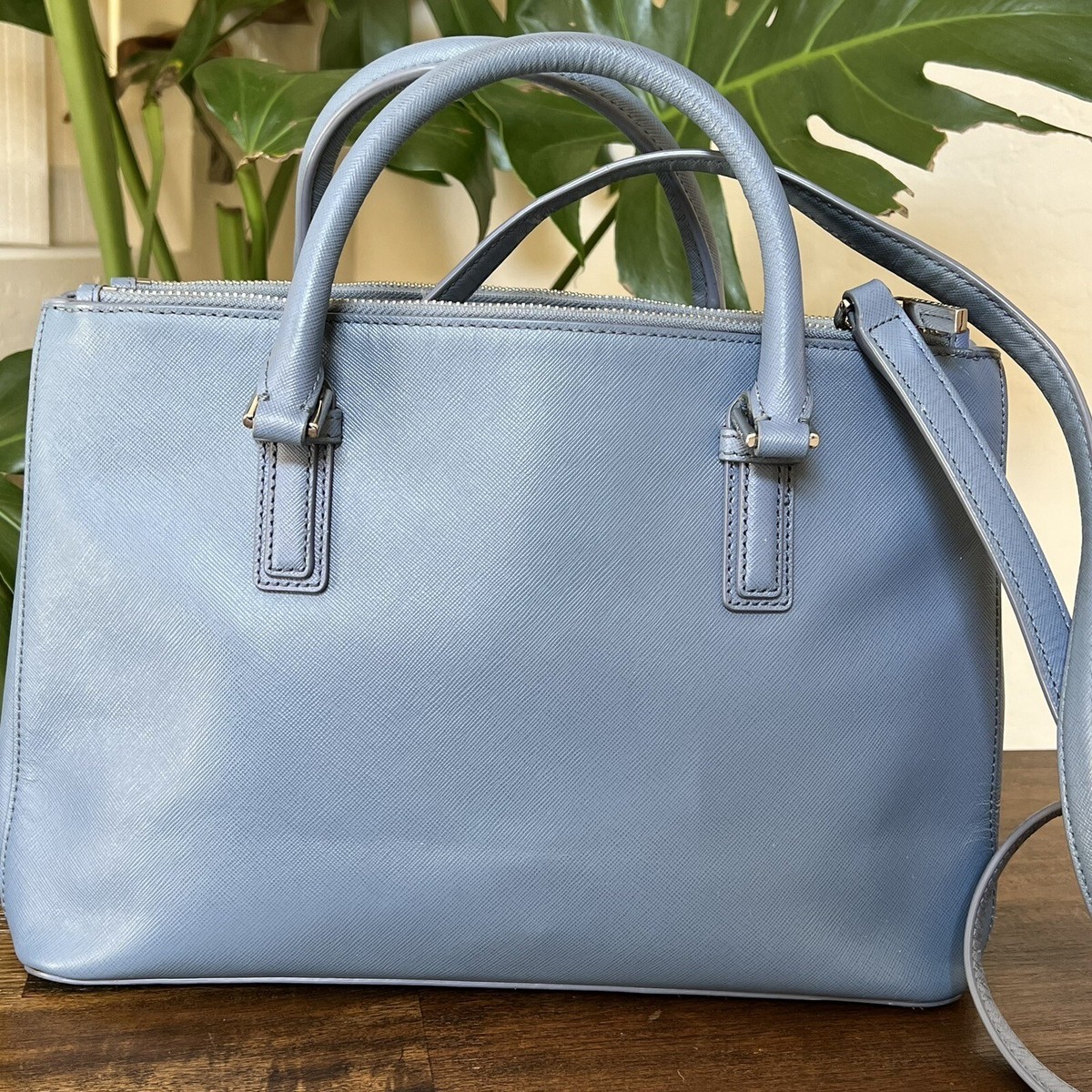 Tory Burch Robinson Double Zip Tote Crossbody Blue Saffiano