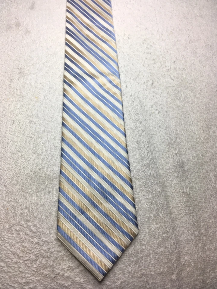 CORBATA MADISON HOMBRE BLANCO AMARILLO AZUL RAYAS 3,25 X 61 Foto 2 de 4