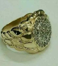 2 Ct Round Lab Created Diamond Cluster Men's Nugget Ring 14K Yellow Gold Plated