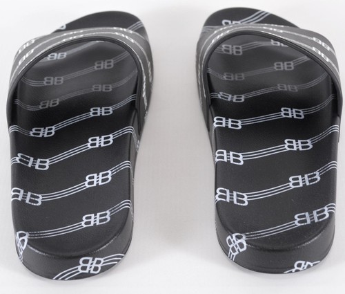 NEW Balenciaga Men's Black LICENSE BB PRINT Pool Slides Shoes 8 U.S. 41 EU - Picture 5 of 9
