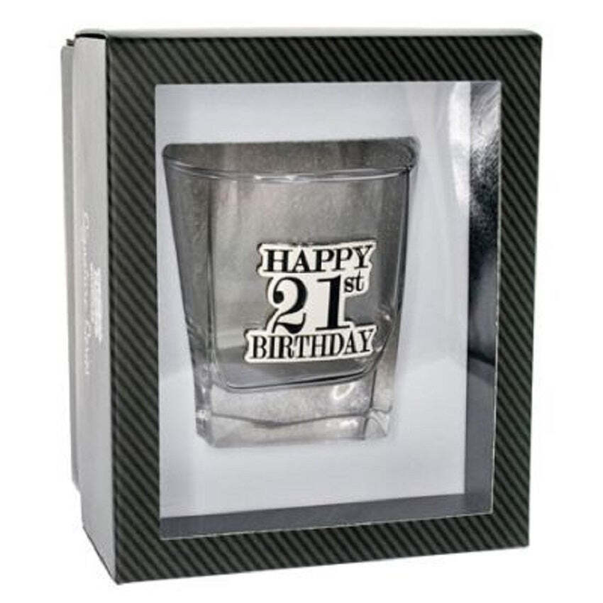 21st Birthday Whisky Glass with Metal Badge Gift Box 210ml-image